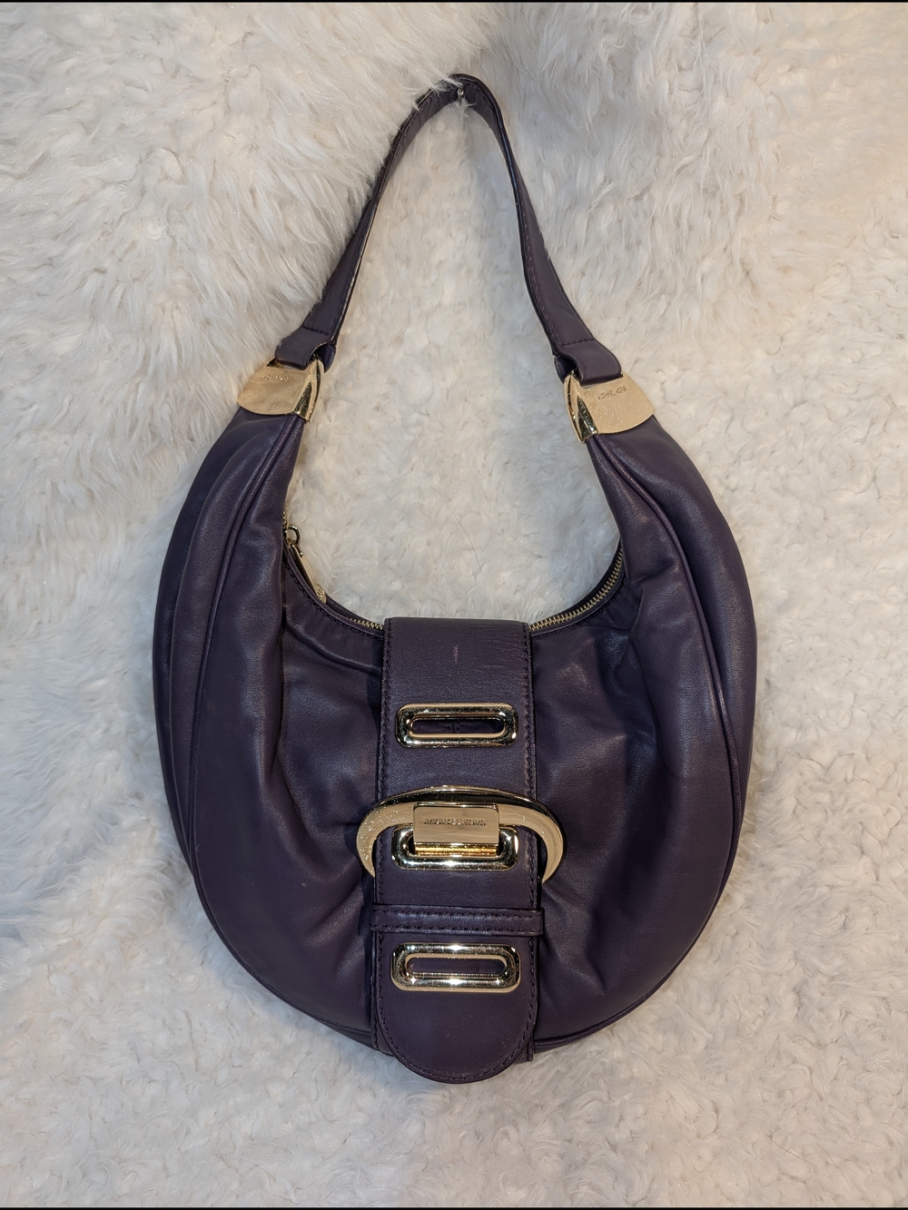 Michael Kors Purple Leather Hobo Bag with Gold Hardware